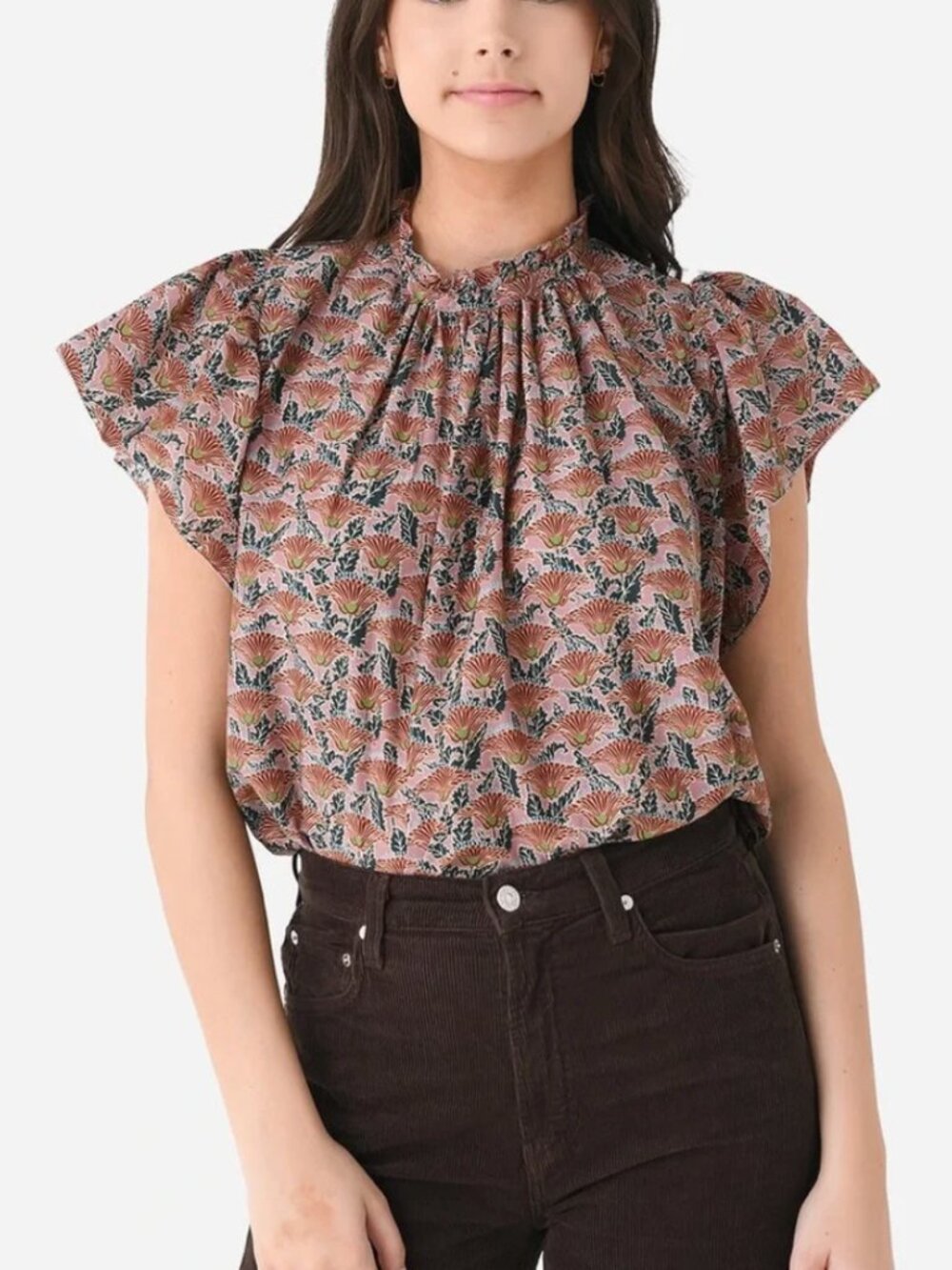 Trovata Carla Blouse Fan Flower Cotton Silk XS NWT $298